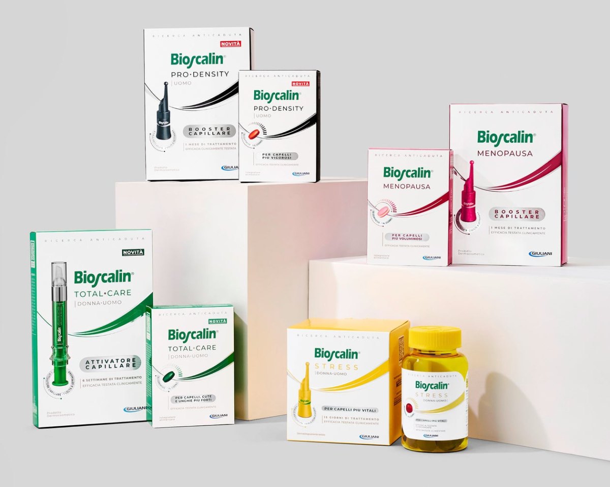 Prodotti anticaduta Bioscalin: Total Care, Pro Density, Menopausa e Stress